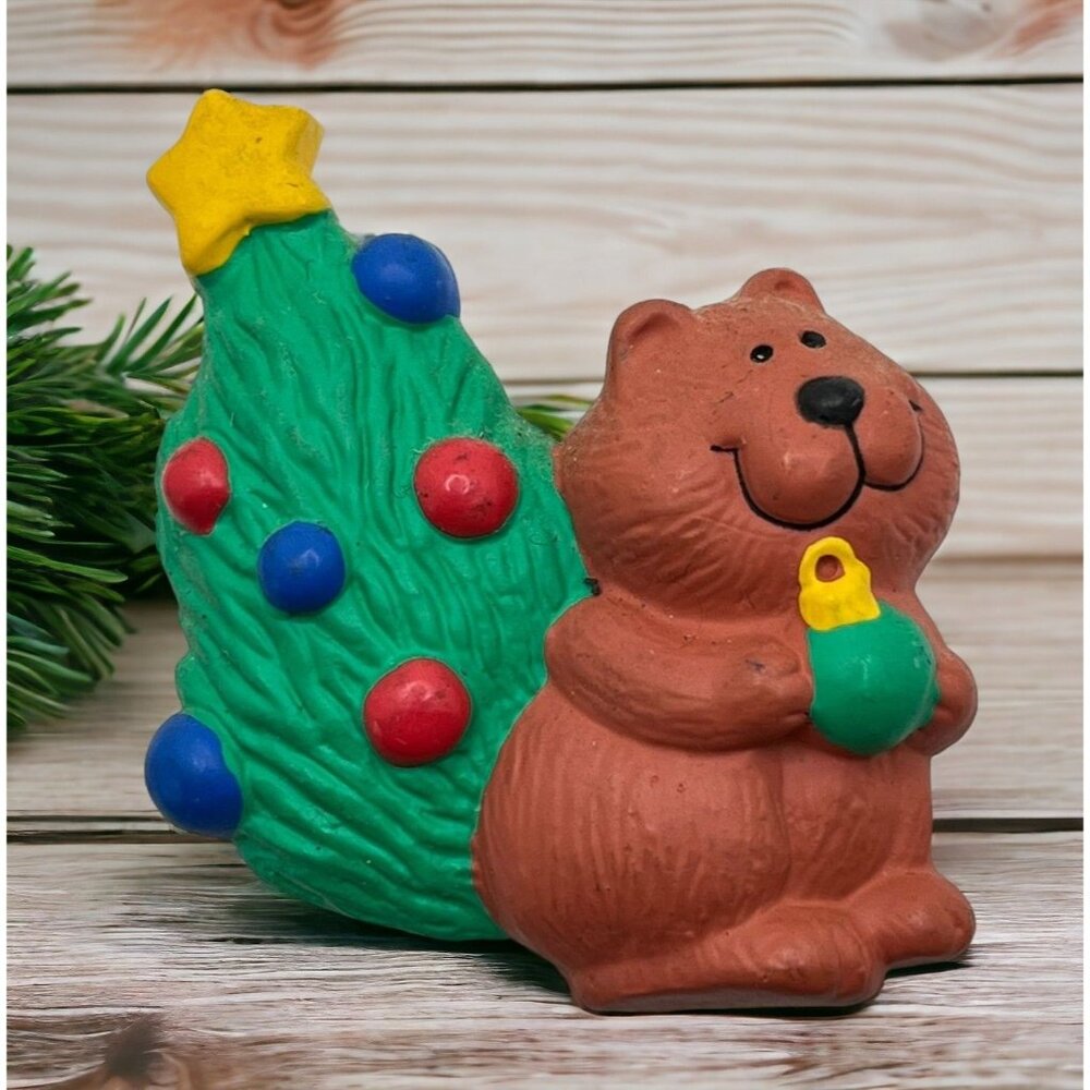 Christmas Squirrel Refrigerator Magnet Vintage Decorated Tree Tail